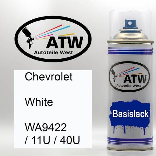 Chevrolet, White, WA9422 / 11U / 40U: 400ml Sprühdose, von ATW Autoteile West.